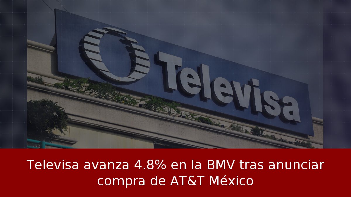 Televisa avanza 4.8% en la BMV tras anunciar compra de AT&T México