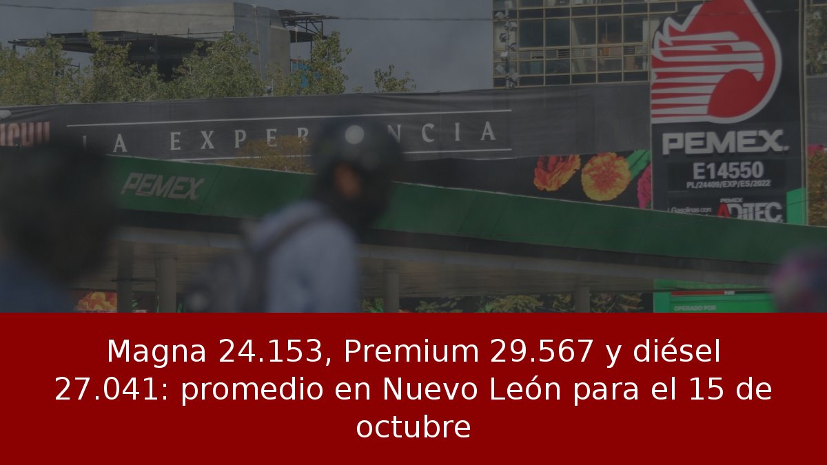Magna 24.153, Premium 29.567 y diésel 27.041: promedio en Nuevo León para el 15 de octubre