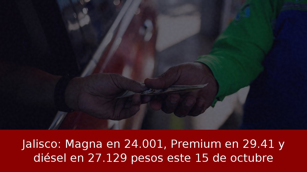 Jalisco: Magna en 24.001, Premium en 29.41 y diésel en 27.129 pesos este 15 de octubre