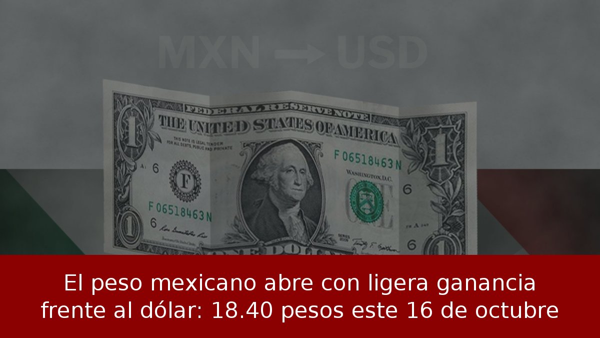 El peso mexicano abre con ligera ganancia frente al dólar: 18.40 pesos este 16 de octubre