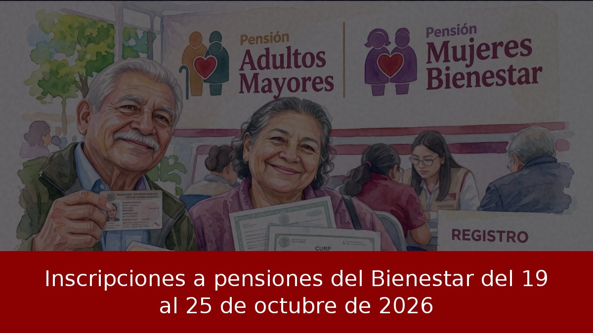 Inscripciones a pensiones del Bienestar del 19 al 25 de octubre de 2026
